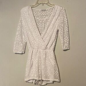 Dainty Hooligan Geometric Lace Wrap Romper